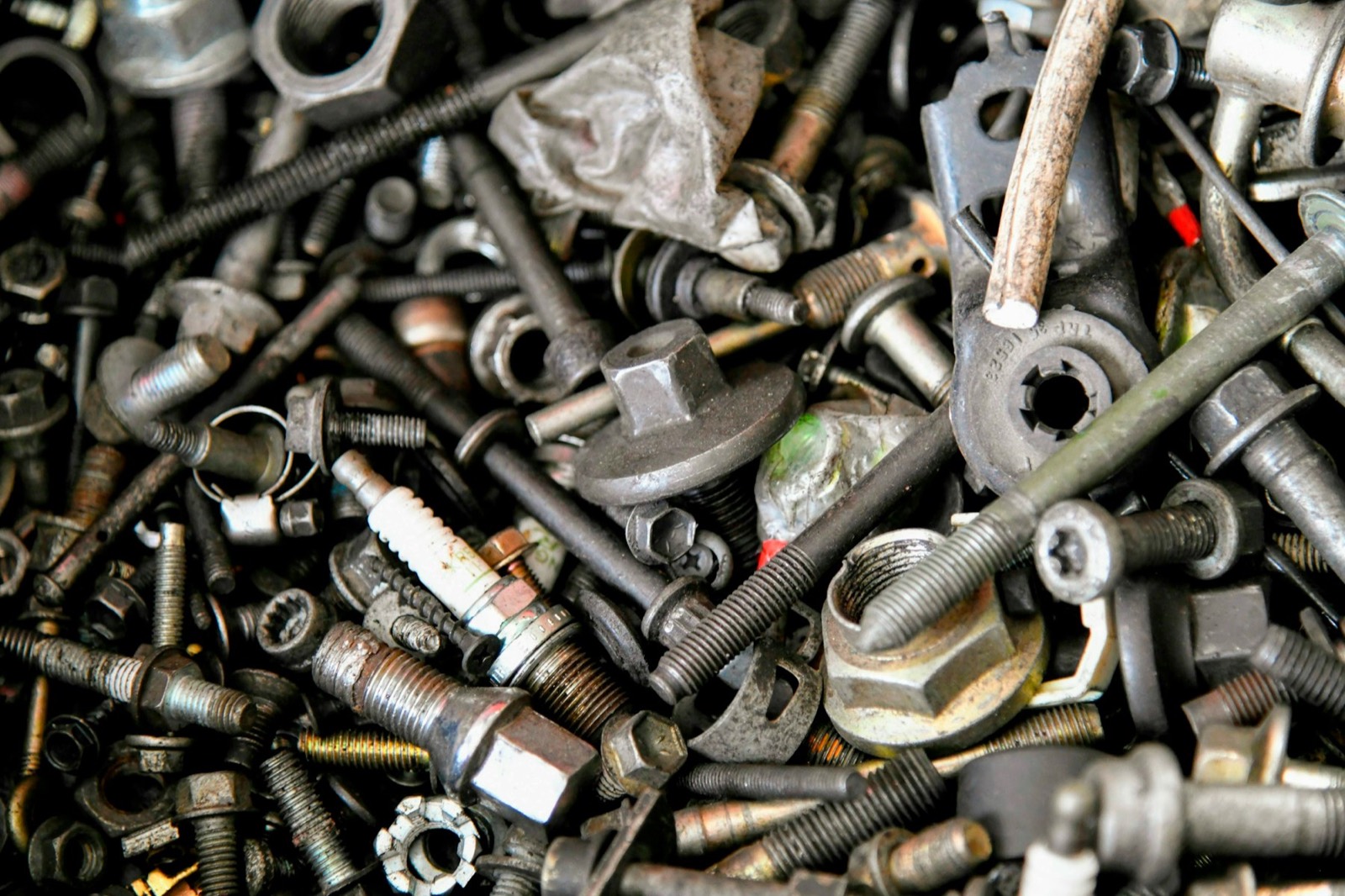 Bin of assorted nuts and bolts